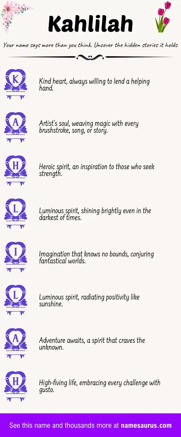 Acrostic poem about Kahlilah.