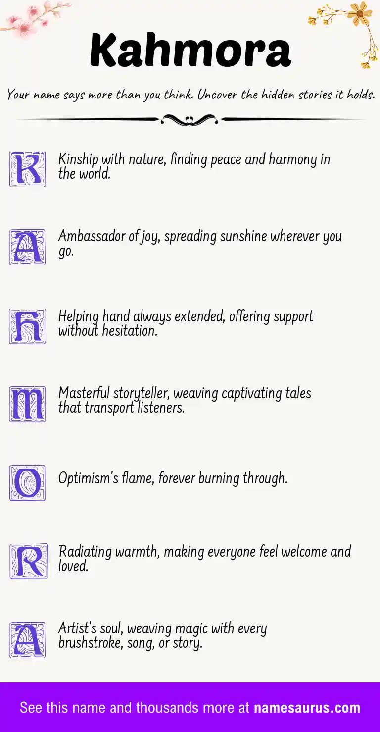 Acrostic poem about Kahmora.