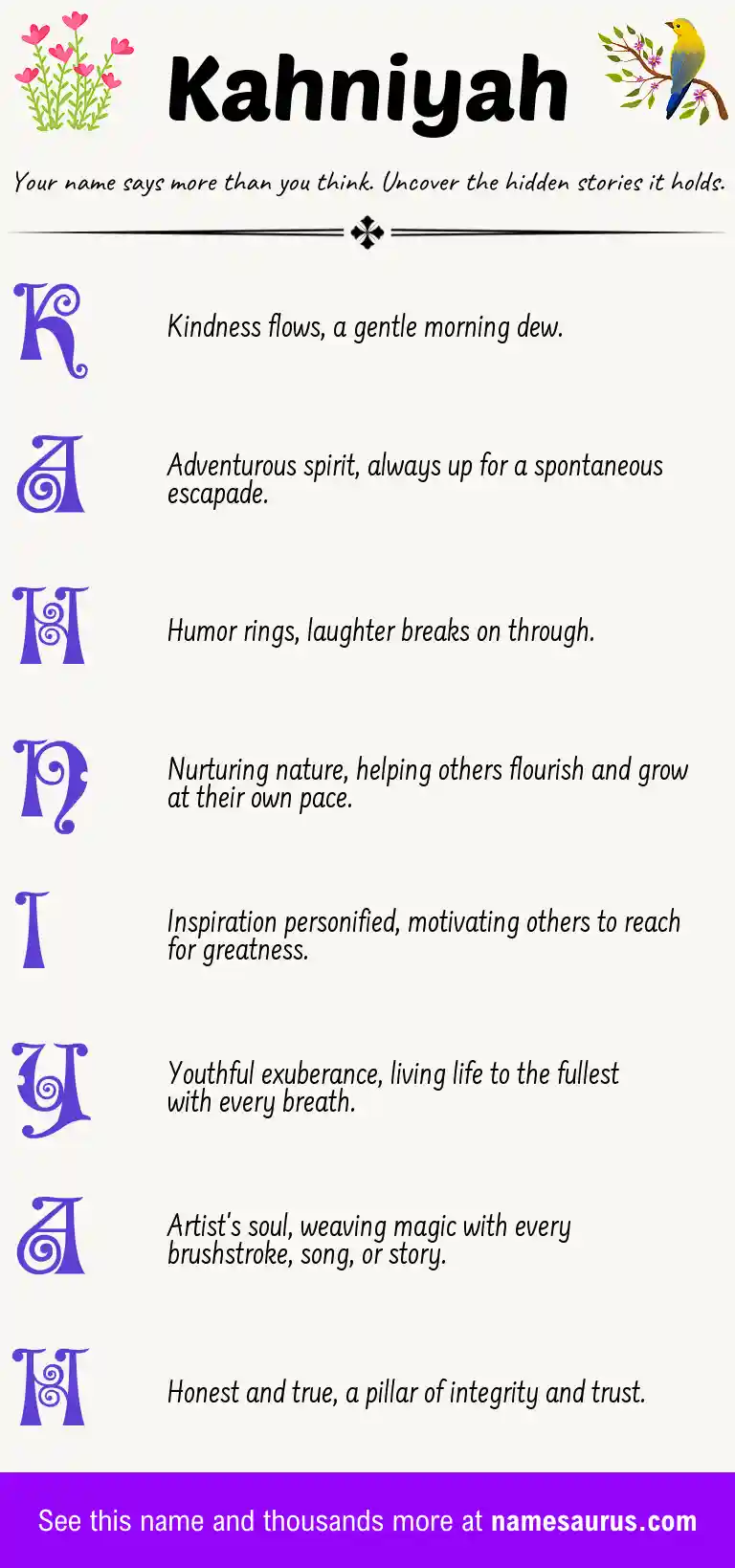 Acrostic poem about Kahniyah.