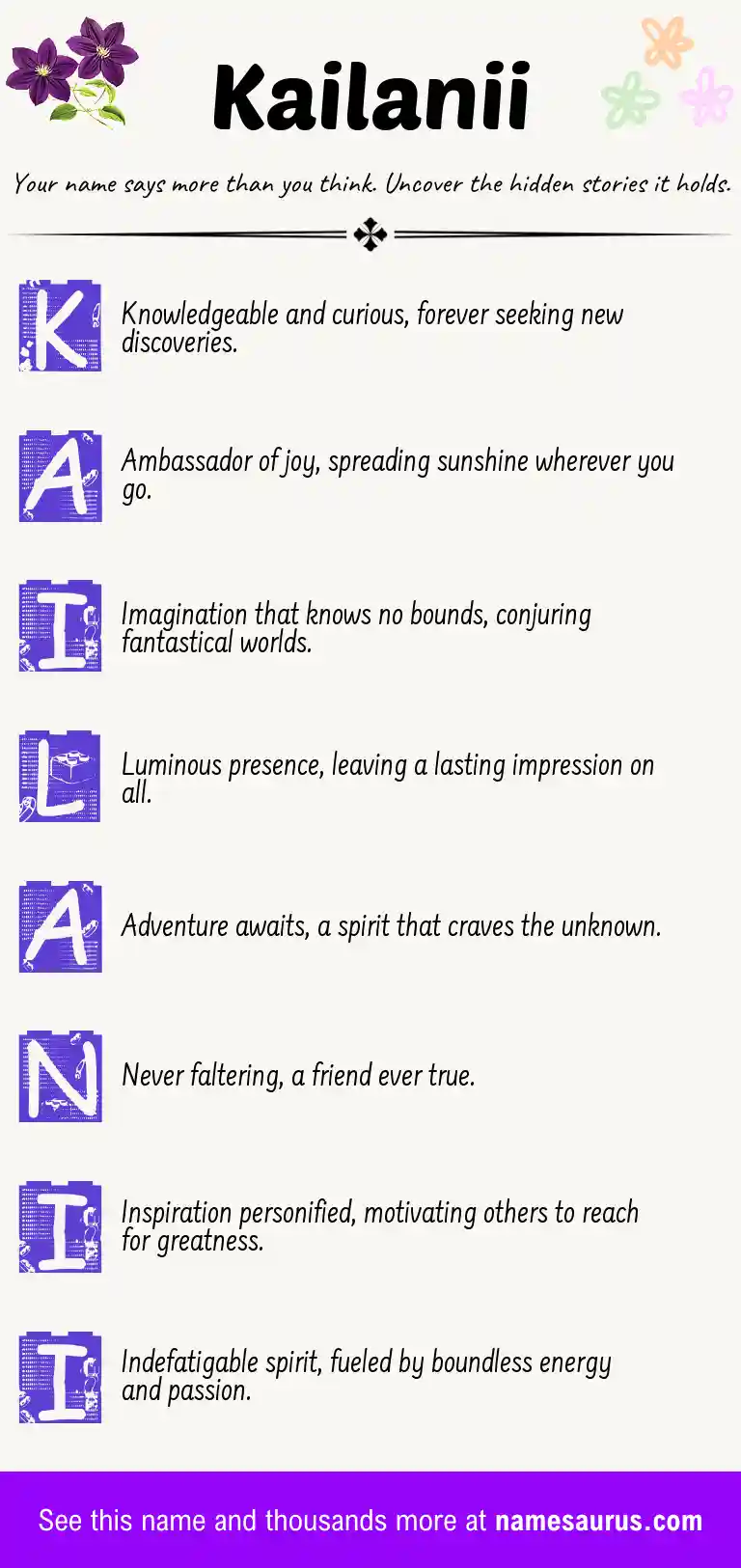 Acrostic poem about Kailanii.