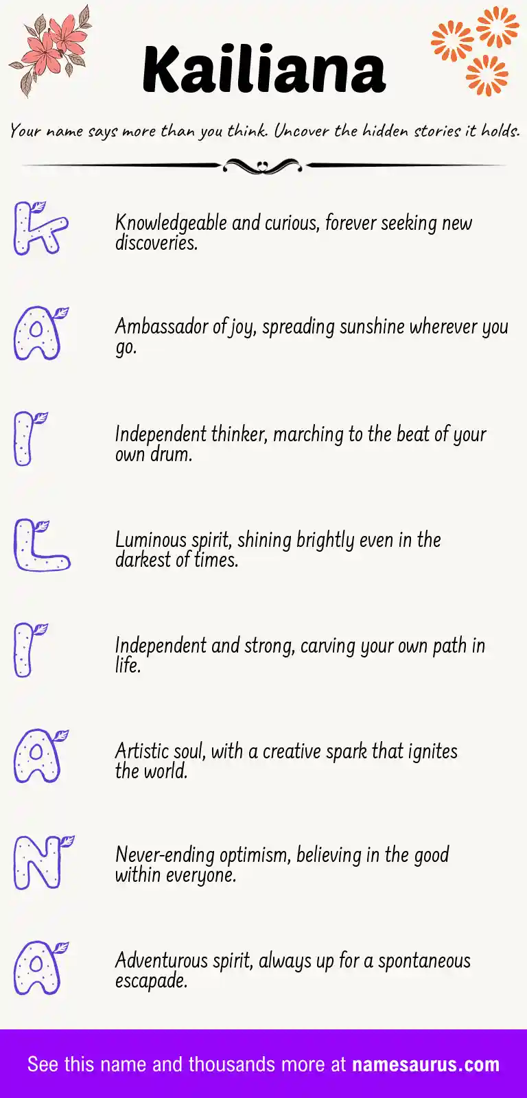 Acrostic poem about Kailiana.