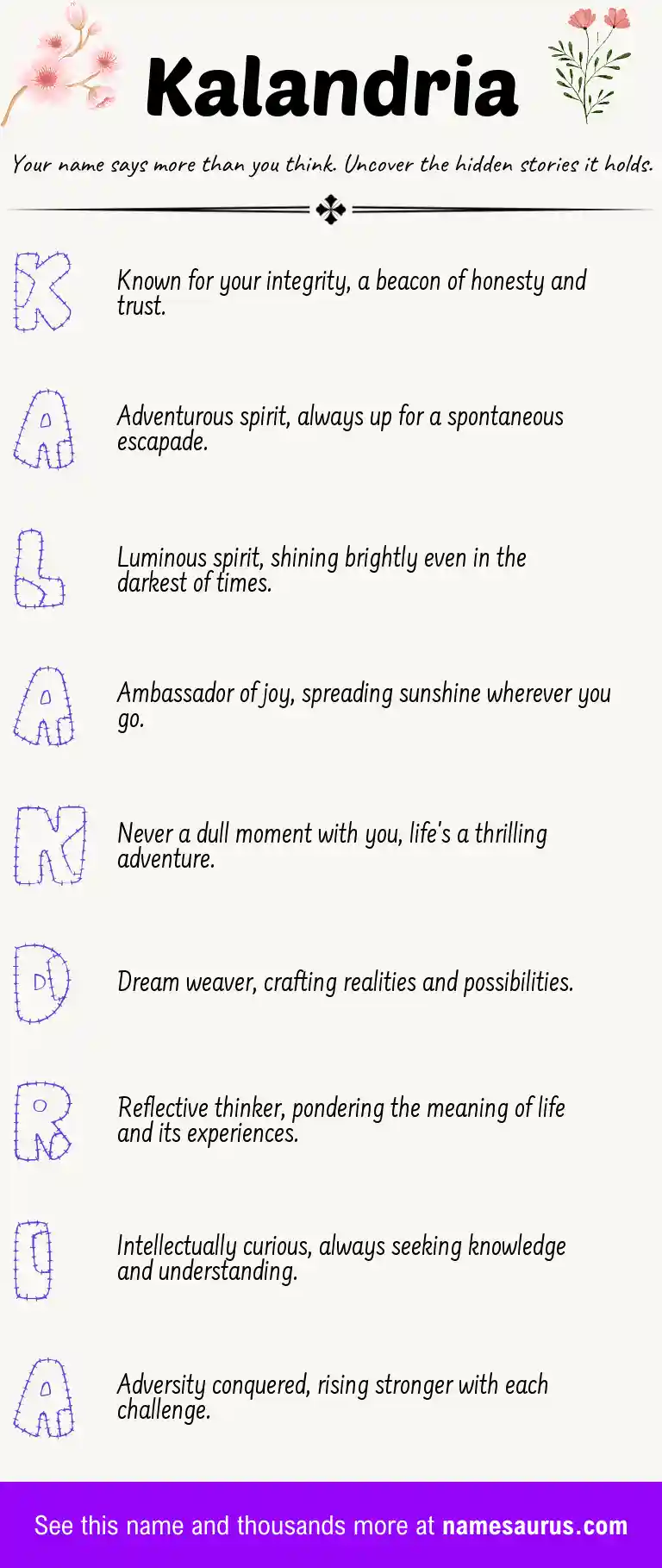 Acrostic poem about Kalandria.