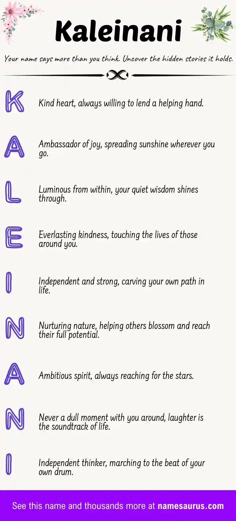 Acrostic poem about Kaleinani.