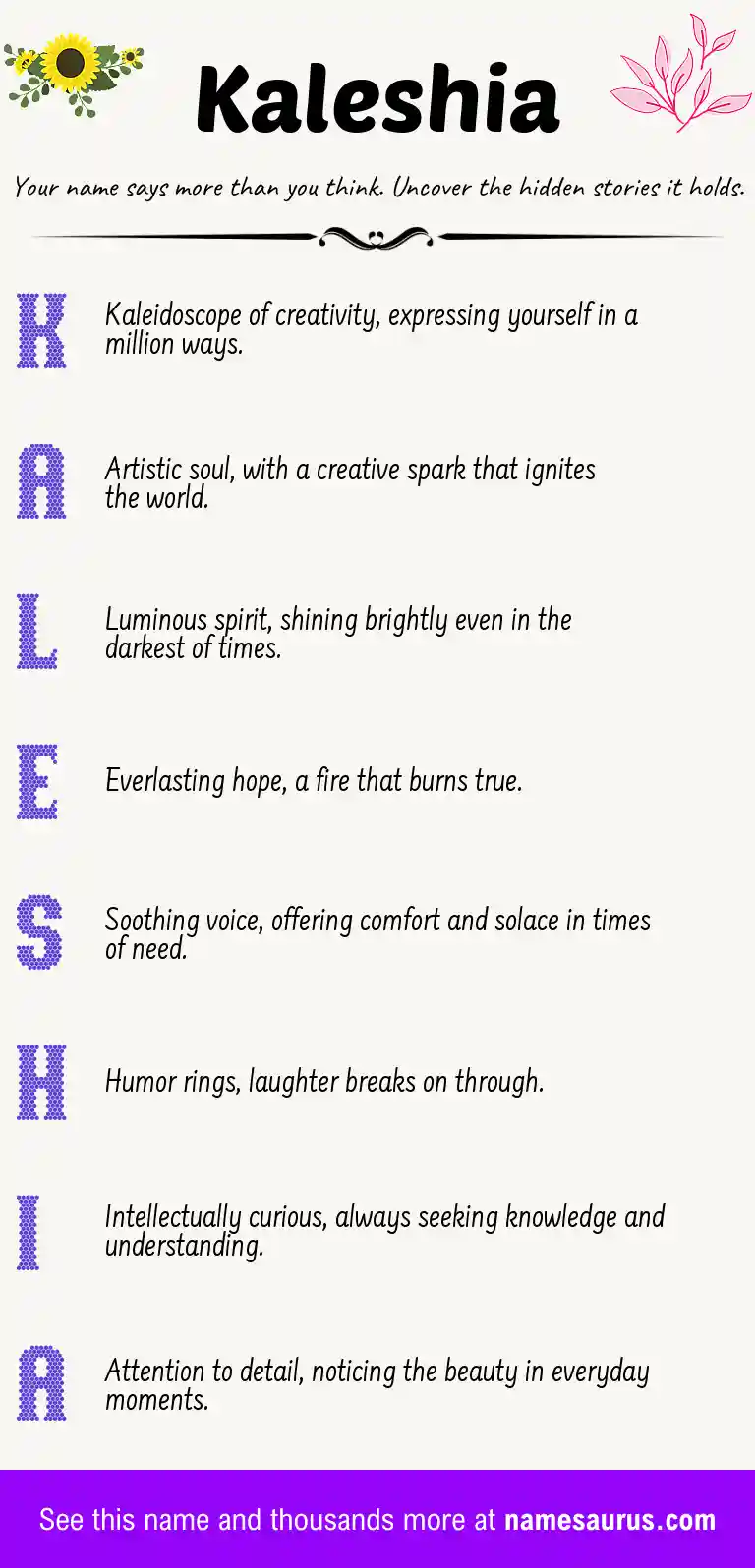 Acrostic poem about Kaleshia.