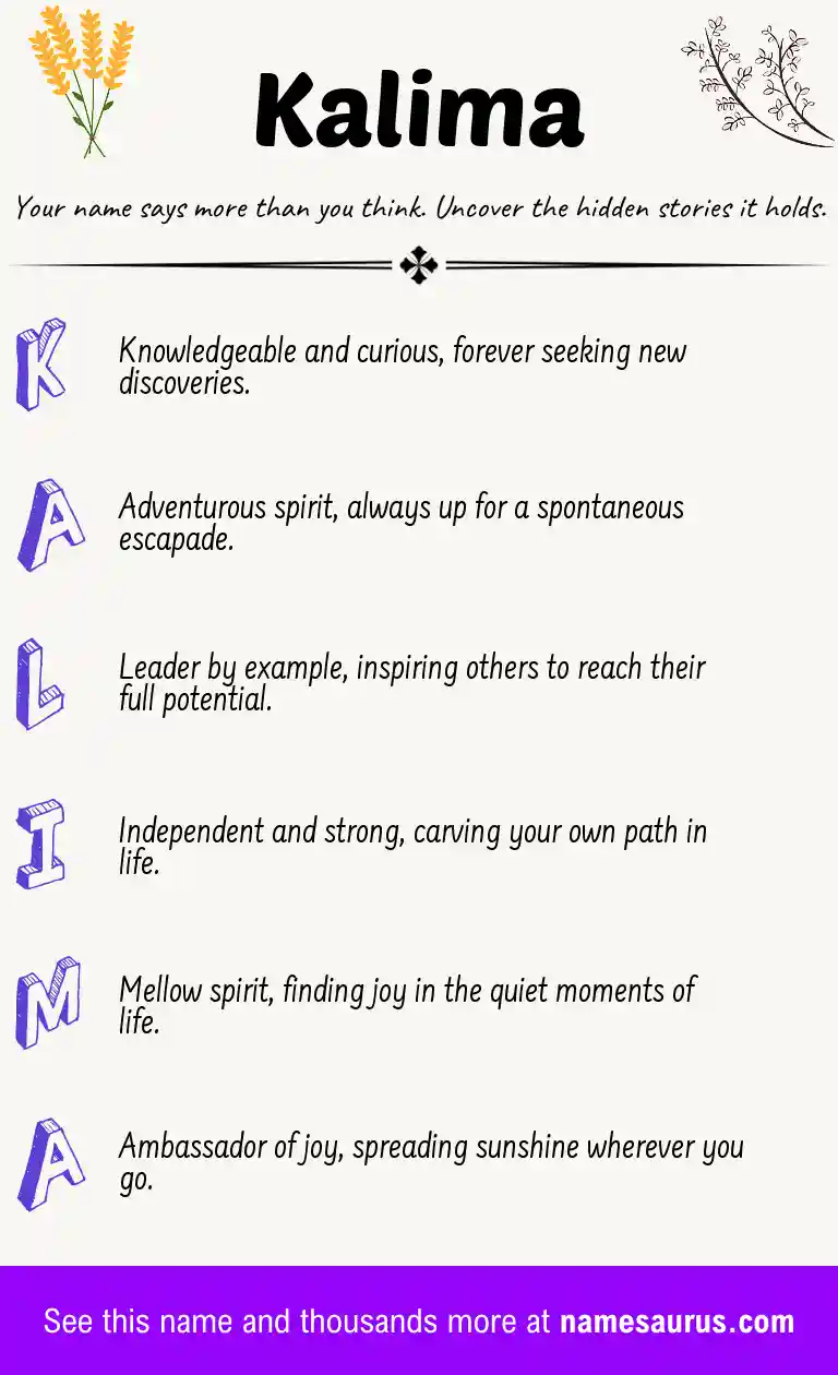 Acrostic poem about Kalima.