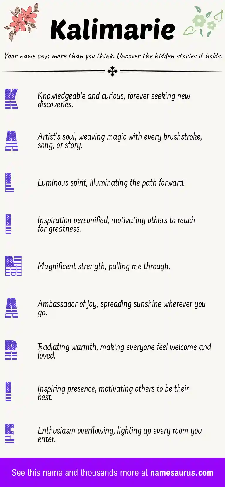 Acrostic poem about Kalimarie.