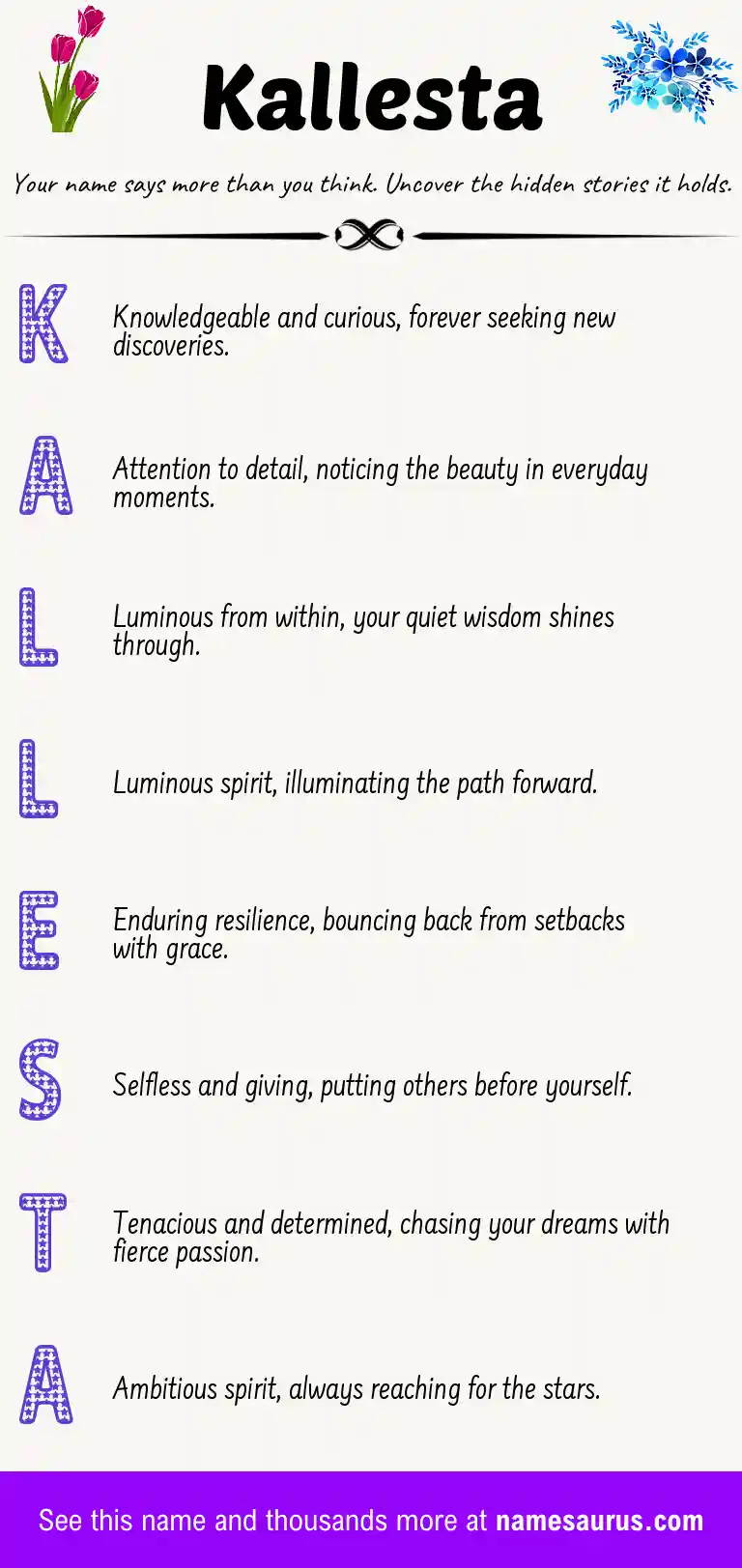 Acrostic poem about Kallesta.