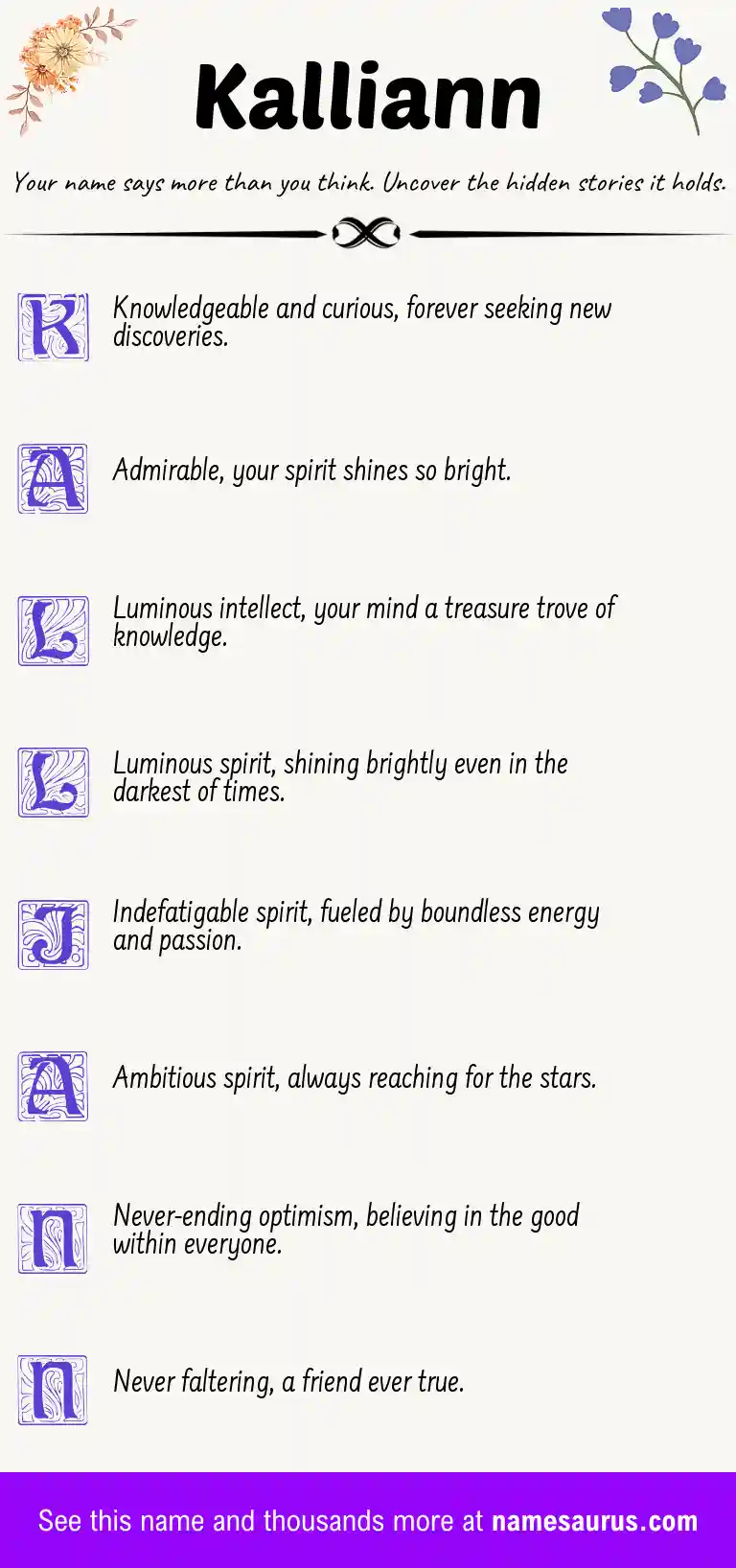 Acrostic poem about Kalliann.