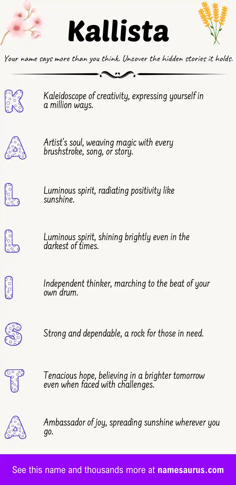 Acrostic poem about Kallista.