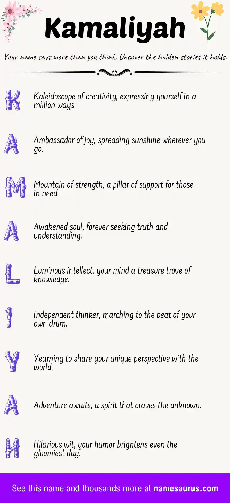 Acrostic poem about Kamaliyah.