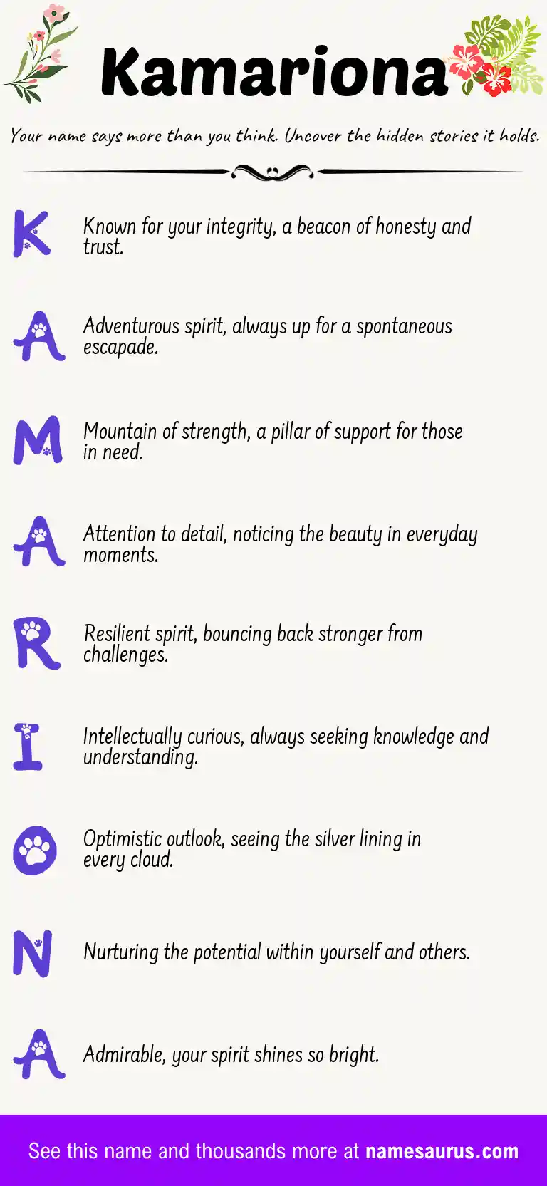 Acrostic poem about Kamariona.