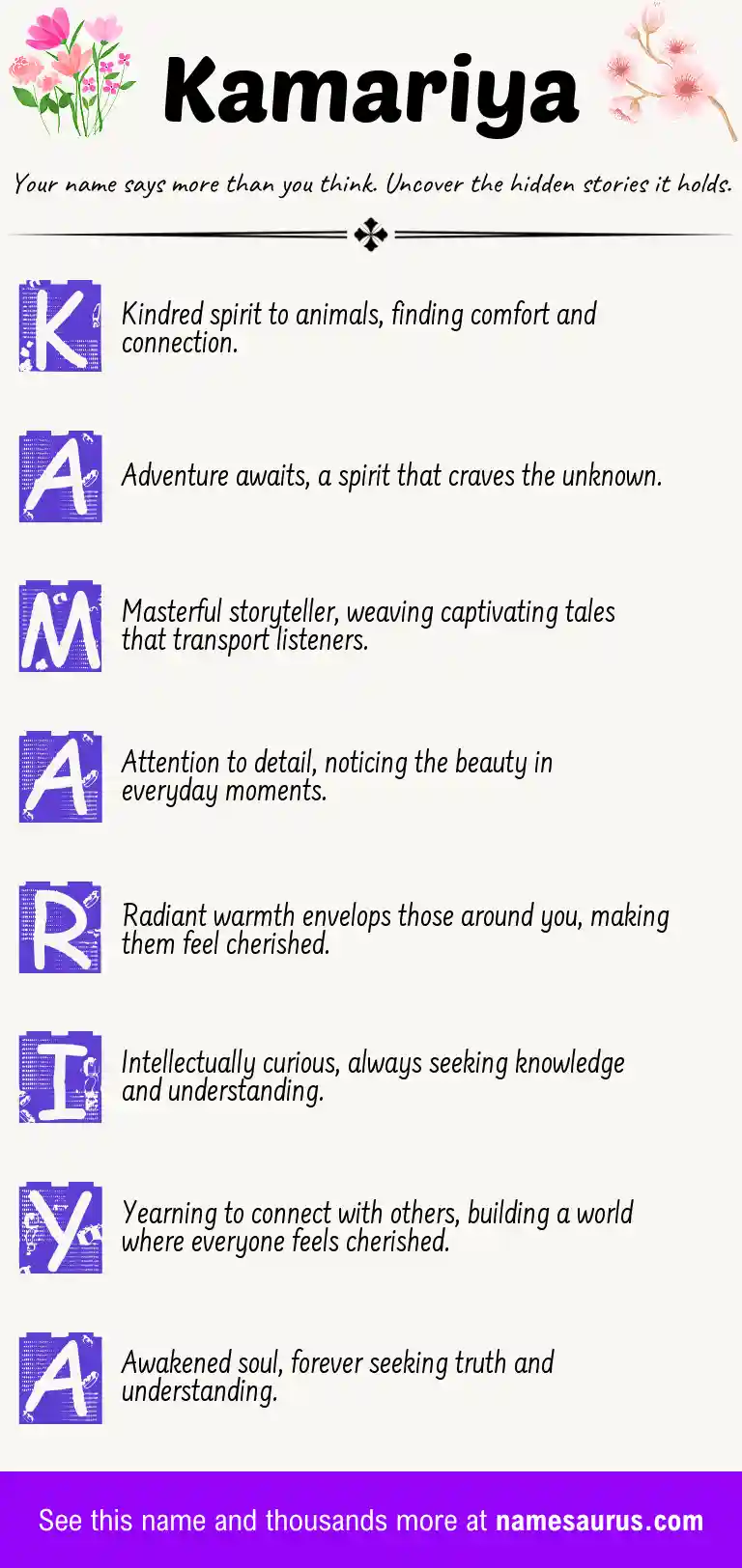 Acrostic poem about Kamariya.