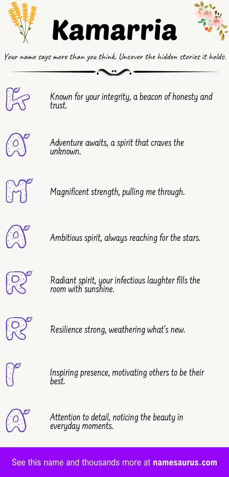 Acrostic poem about Kamarria.