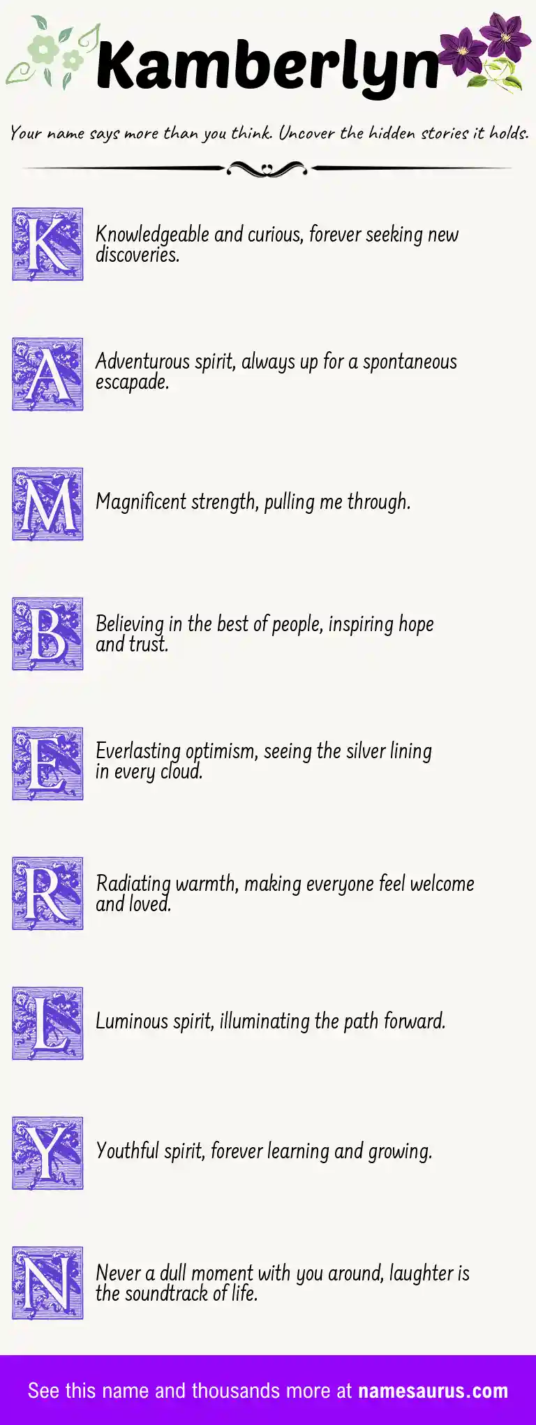 Acrostic poem about Kamberlyn.