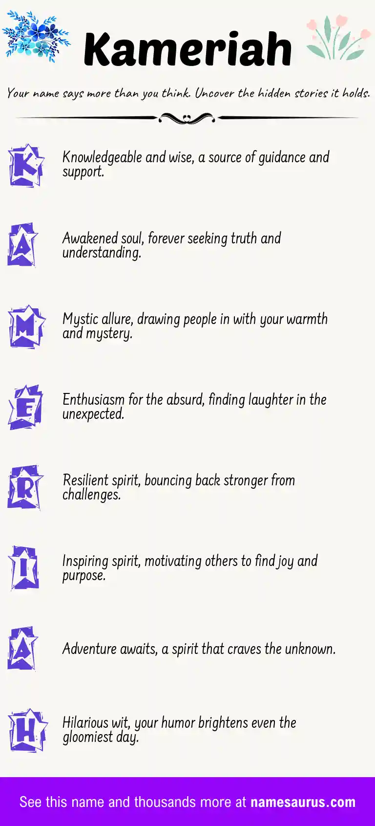 Acrostic poem about Kameriah.
