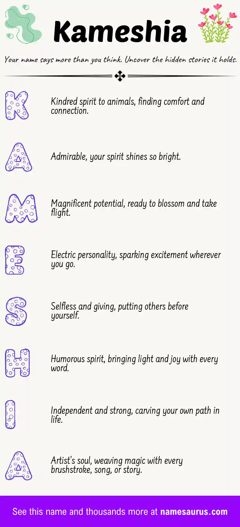 Acrostic poem about Kameshia.