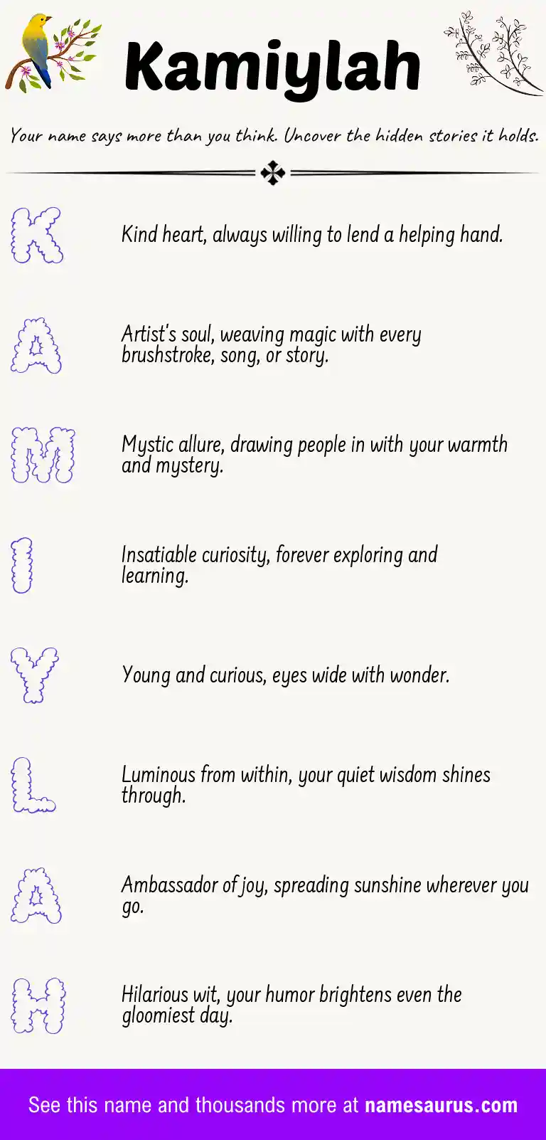 Acrostic poem about Kamiylah.