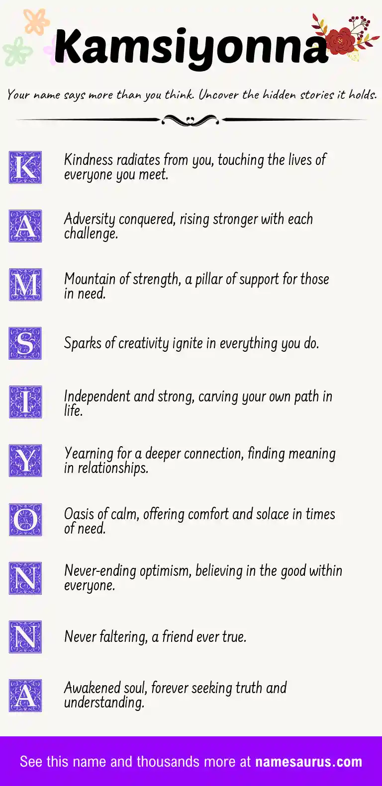 Acrostic poem about Kamsiyonna.