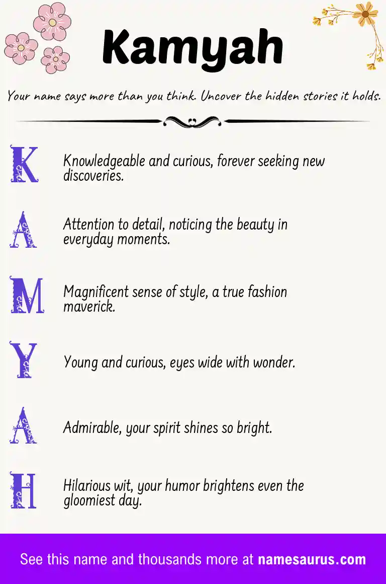 Acrostic poem about Kamyah.