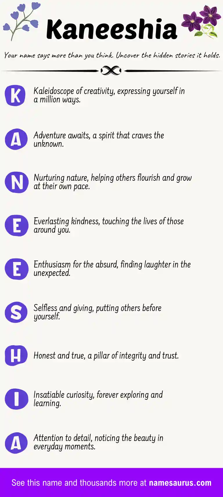 Acrostic poem about Kaneeshia.
