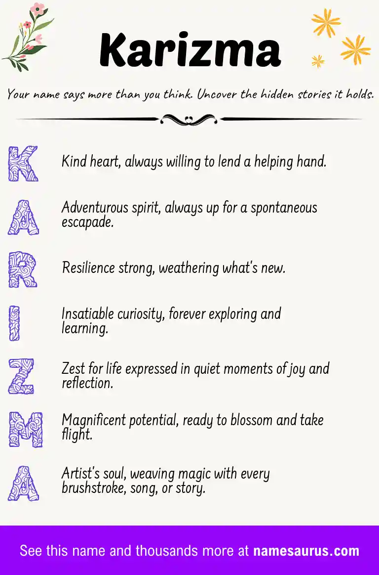 Acrostic poem about Karizma.