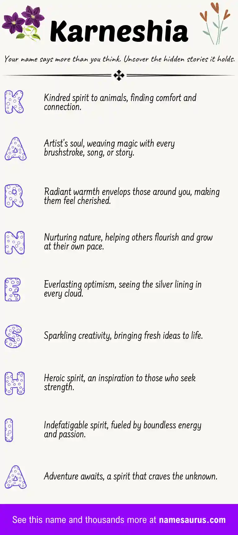 Acrostic poem about Karneshia.