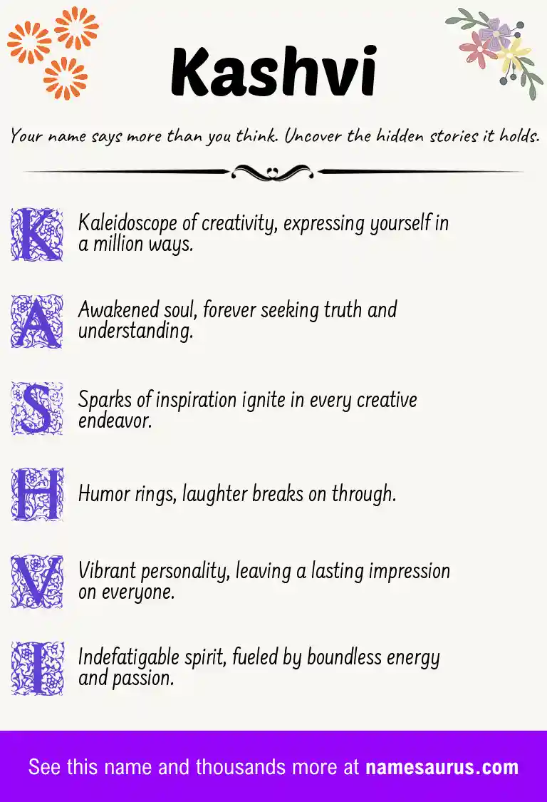 Acrostic poem about Kashvi.