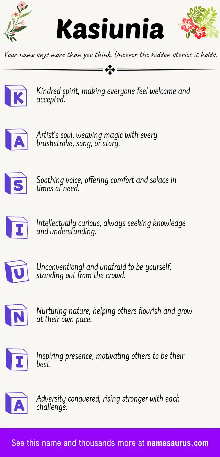 Acrostic poem about Kasiunia.