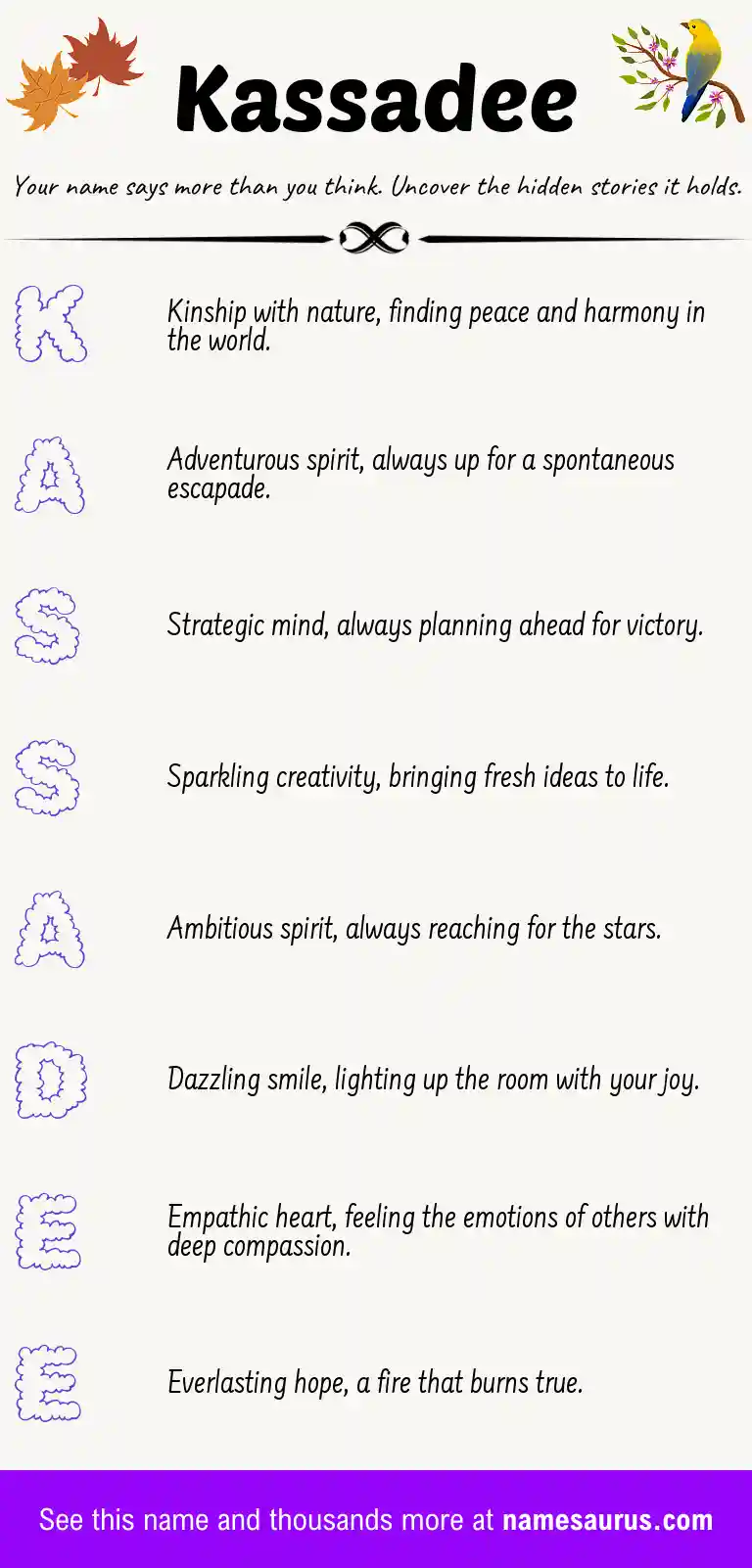 Acrostic poem about Kassadee.