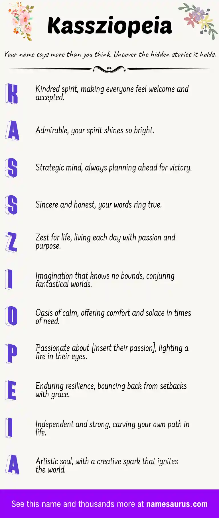 Acrostic poem about Kassziopeia.