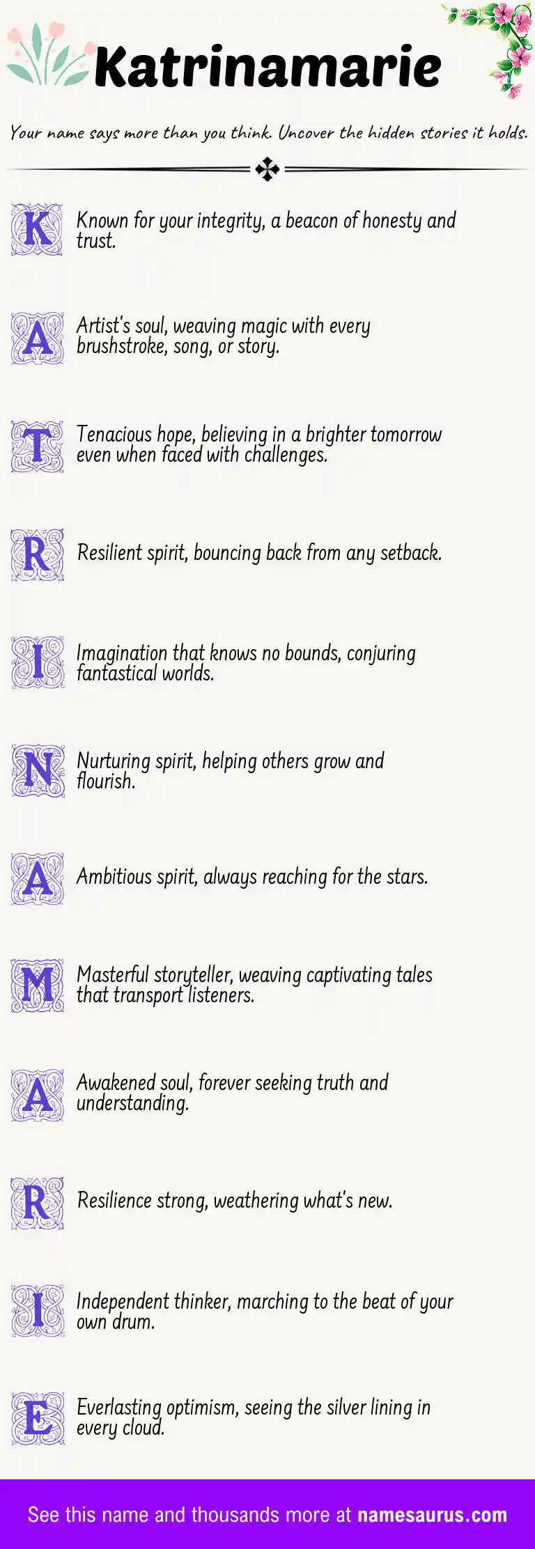 Acrostic poem about Katrinamarie.