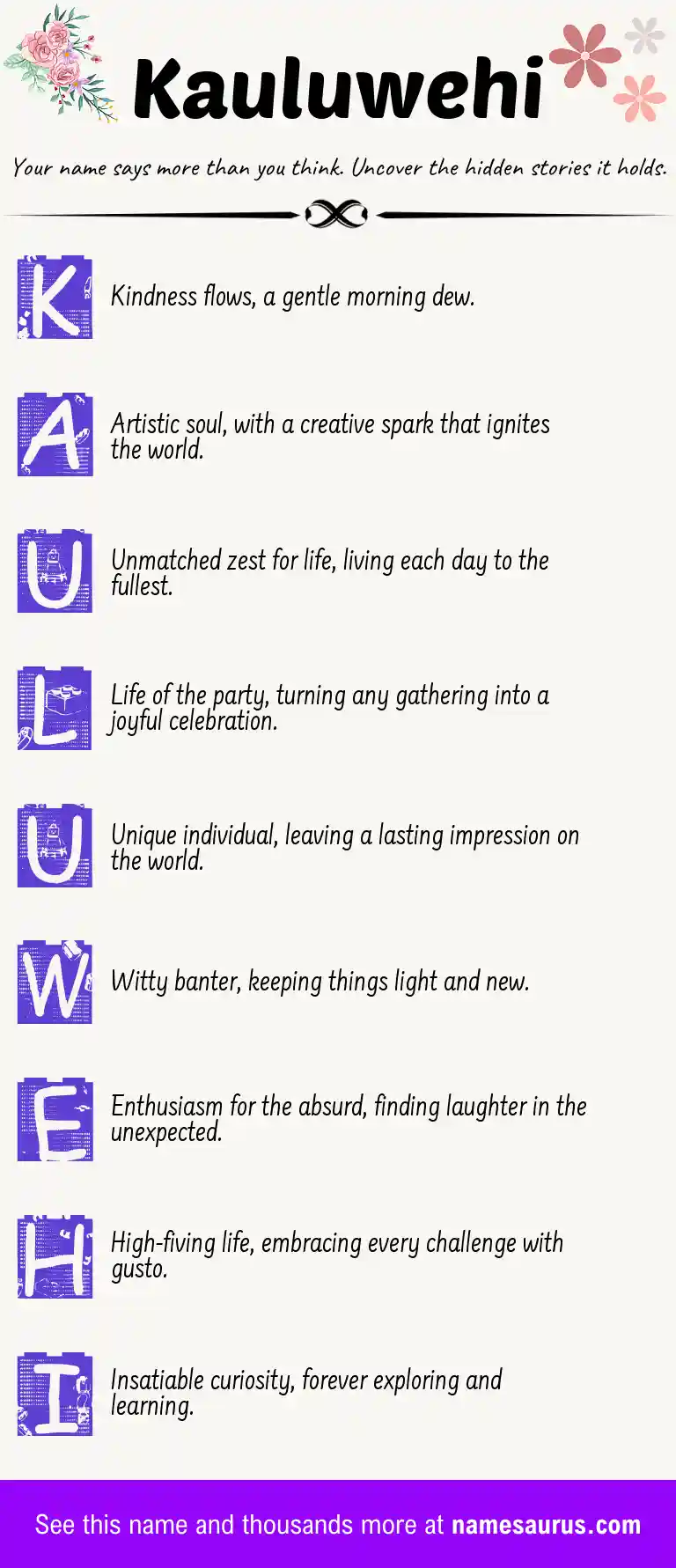 Acrostic poem about Kauluwehi.