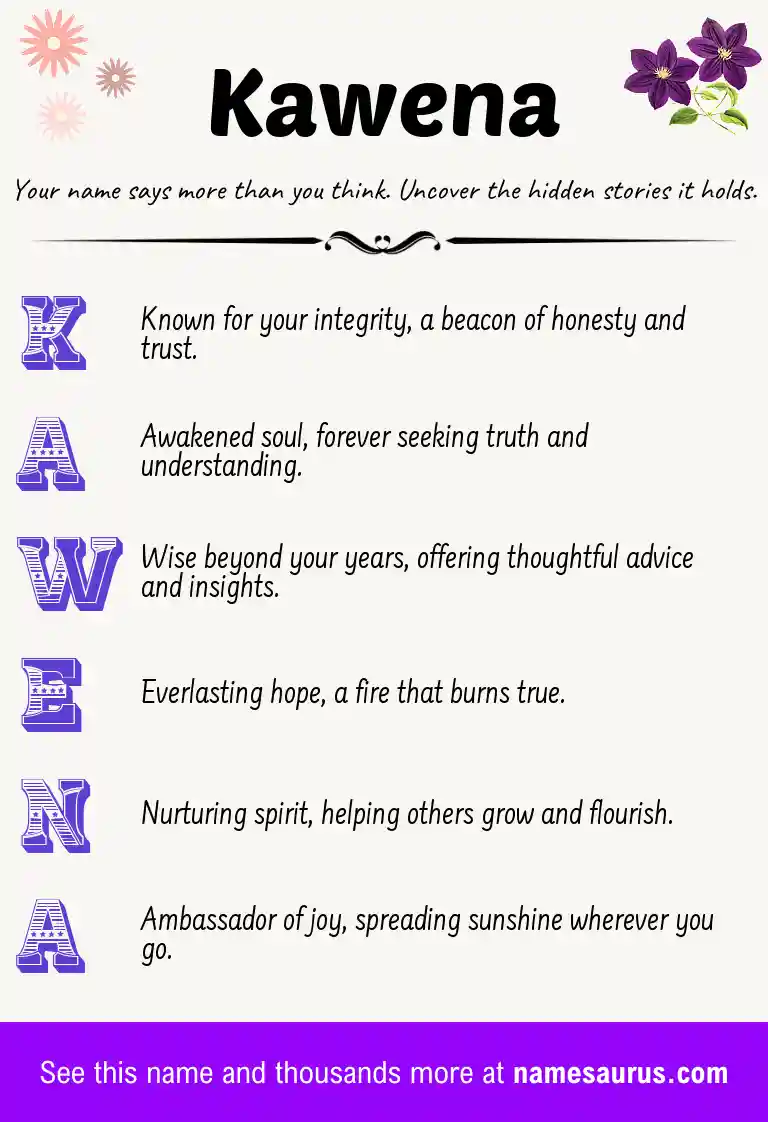 Acrostic poem about Kawena.