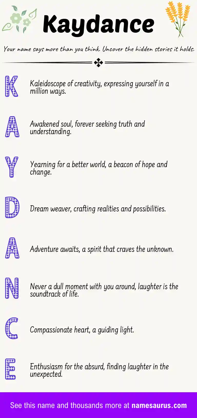 Acrostic poem about Kaydance.
