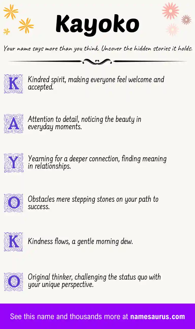 Acrostic poem about Kayoko.