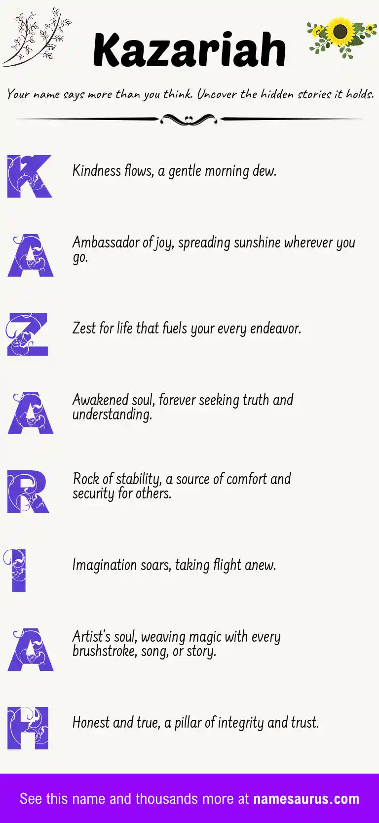 Acrostic poem about Kazariah.
