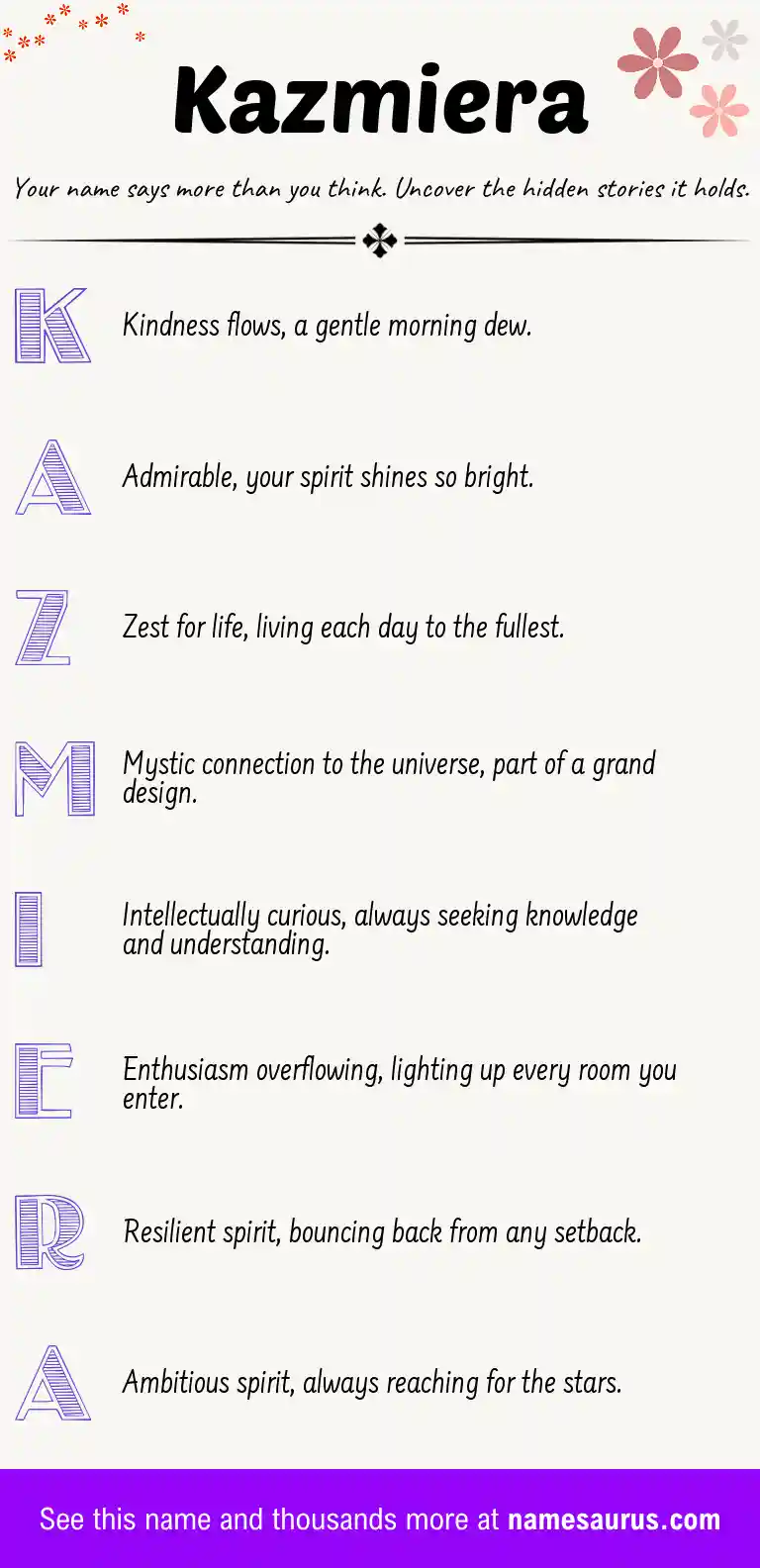 Acrostic poem about Kazmiera.