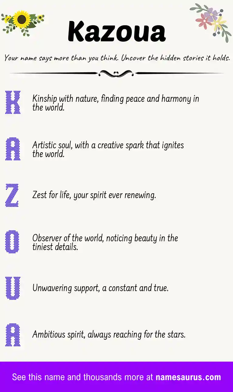Acrostic poem about Kazoua.