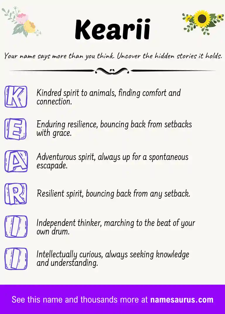 Acrostic poem about Kearii.