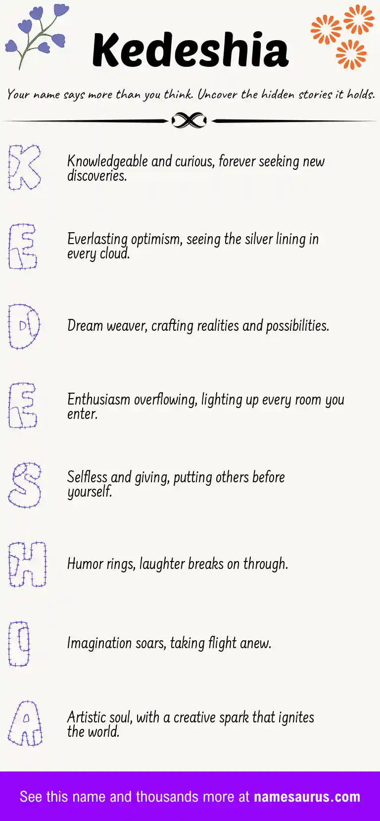 Acrostic poem about Kedeshia.