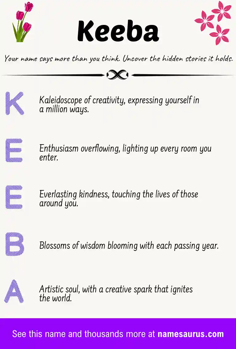 Acrostic poem about Keeba.