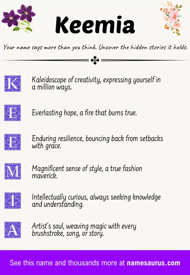 Acrostic poem about Keemia.