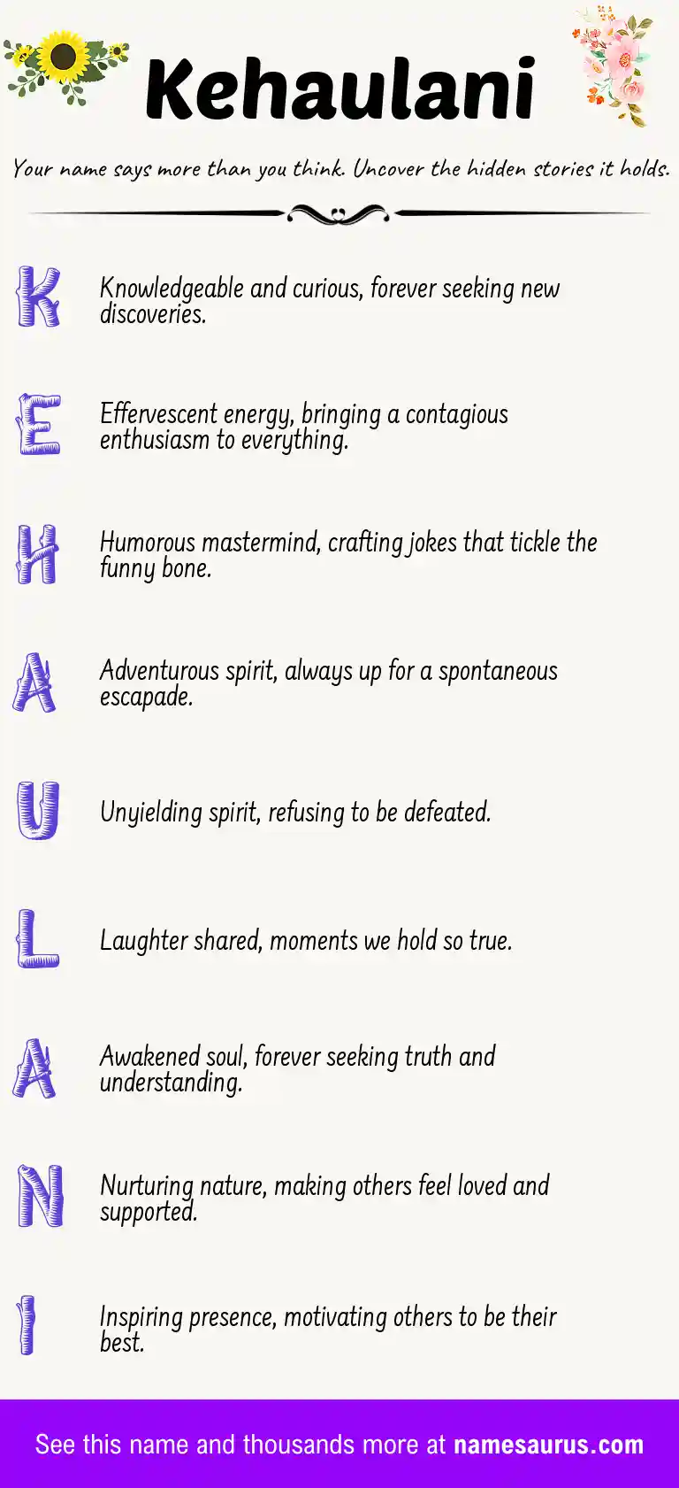 Acrostic poem about Kehaulani.