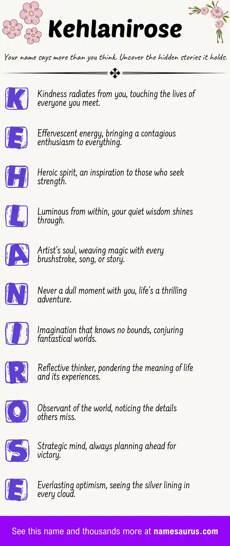 Acrostic poem about Kehlanirose.