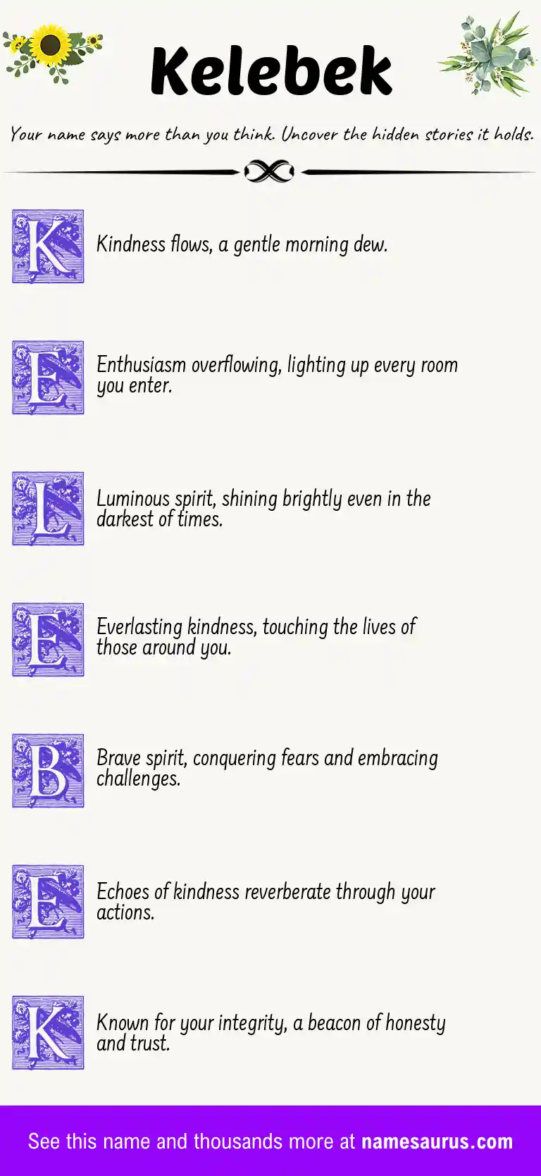 Acrostic poem about Kelebek.