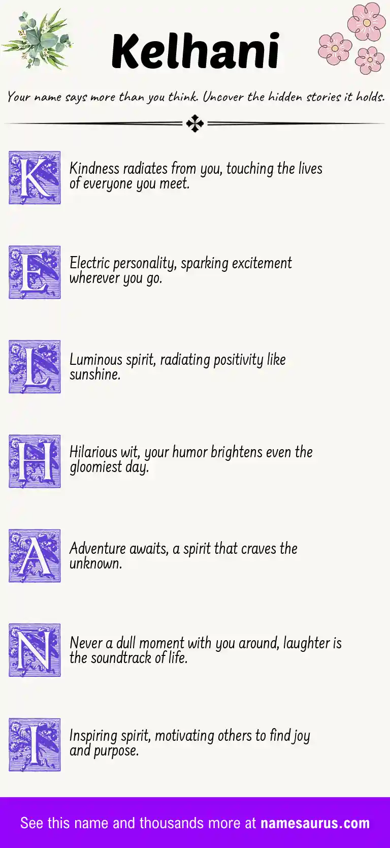 Acrostic poem about Kelhani.
