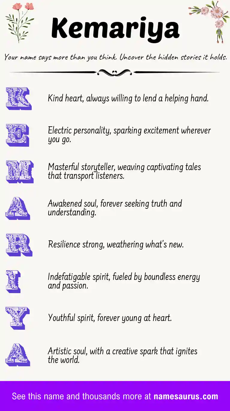 Acrostic poem about Kemariya.