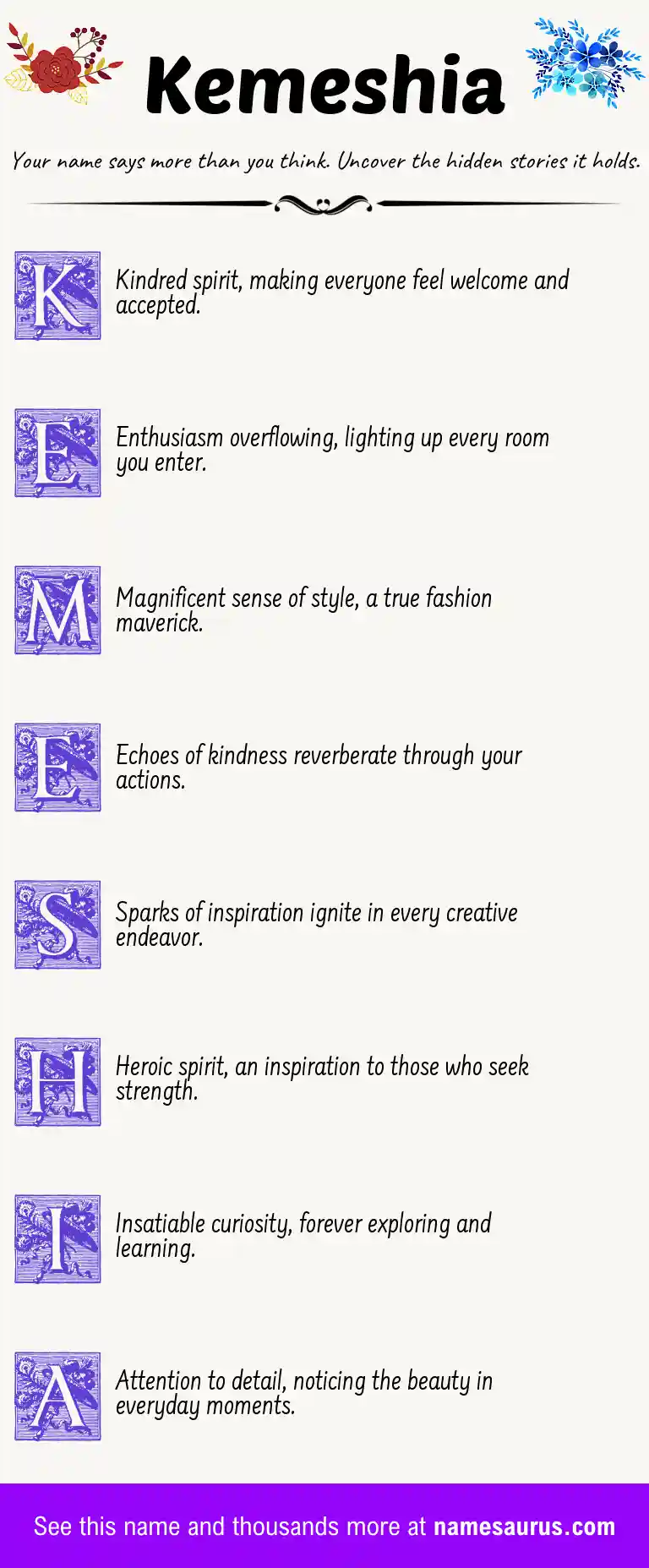 Acrostic poem about Kemeshia.