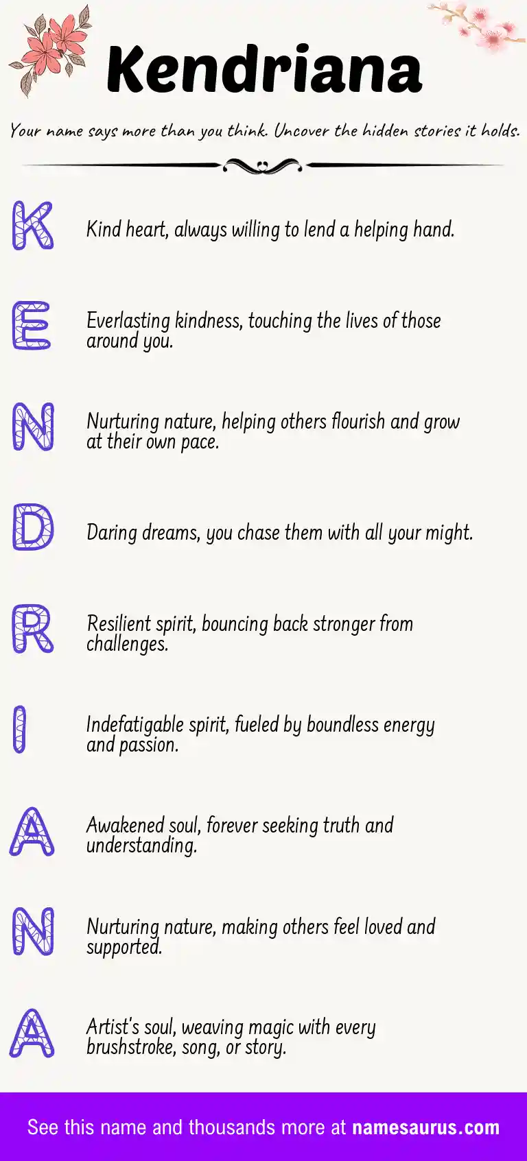 Acrostic poem about Kendriana.
