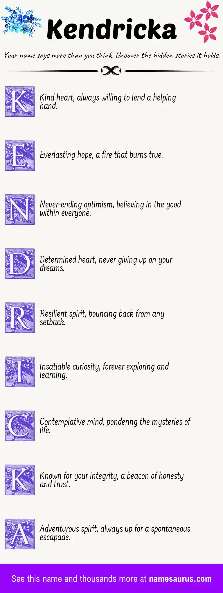 Acrostic poem about Kendricka.